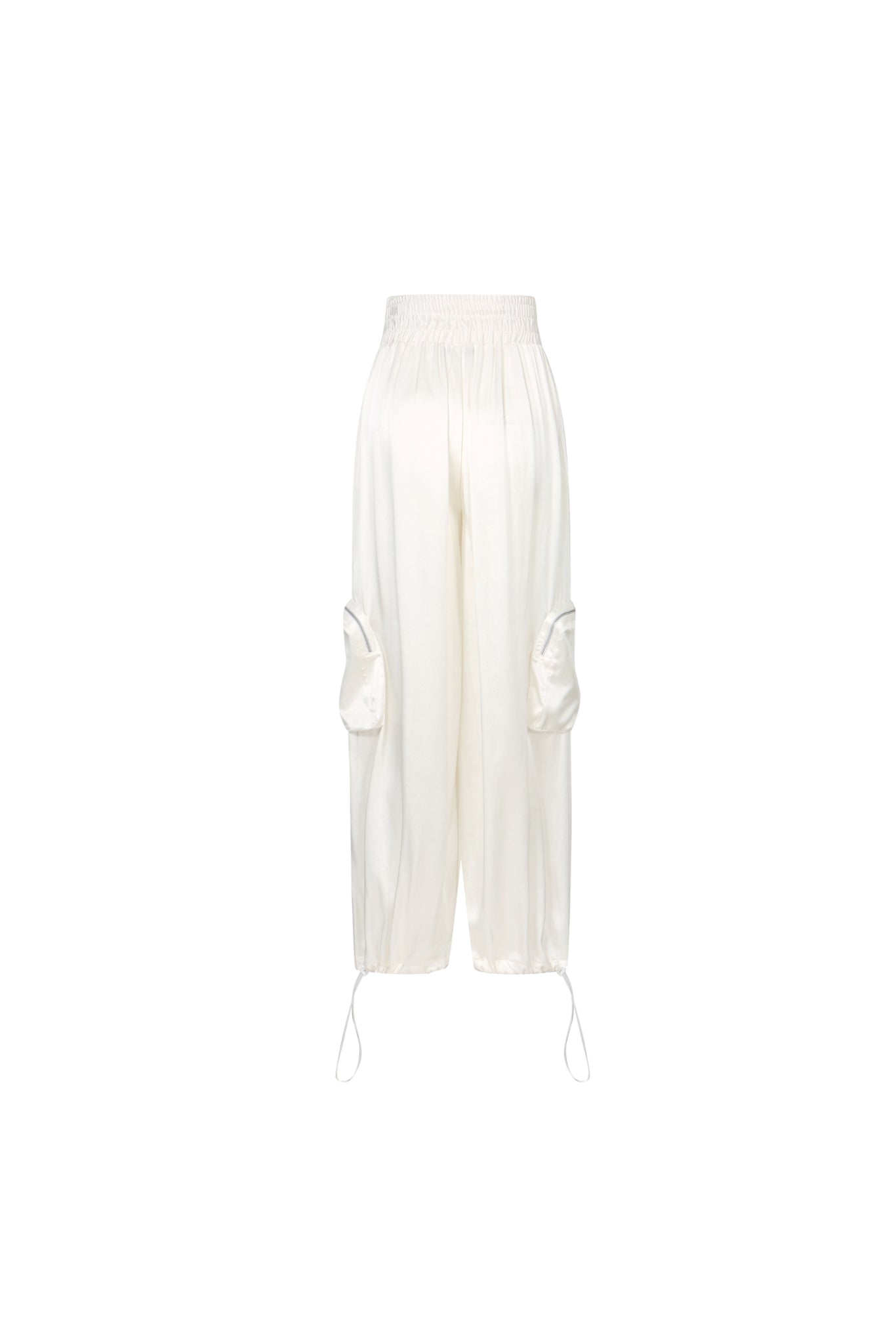 White Satin Pocket Casual Pants