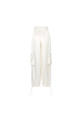 White Satin Pocket Casual Pants