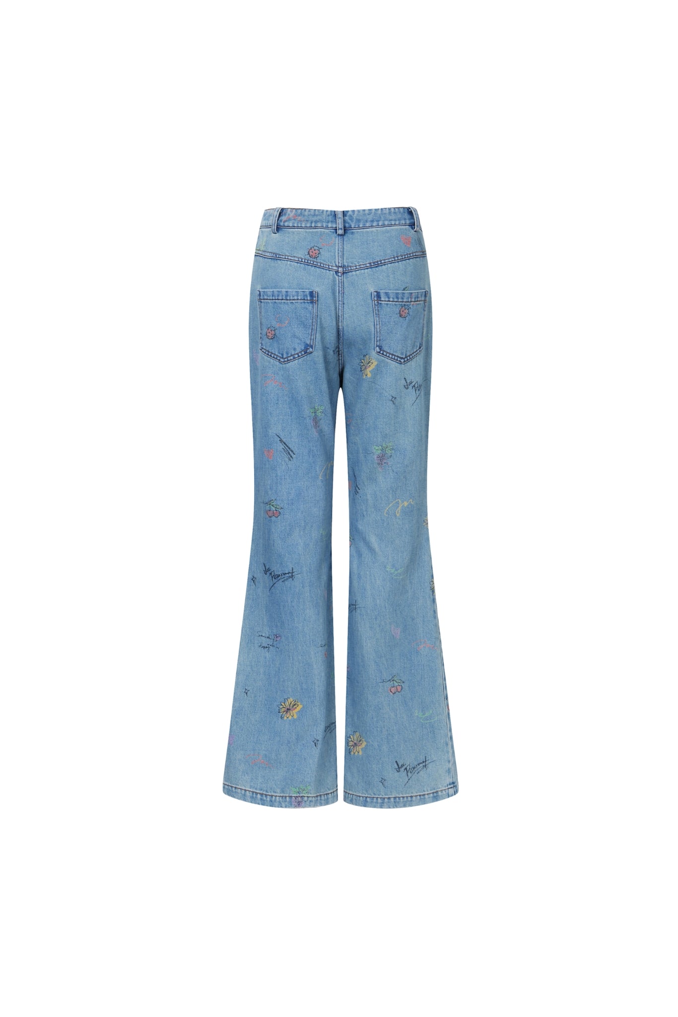 Blue Floral Print Raw Edge Jeans