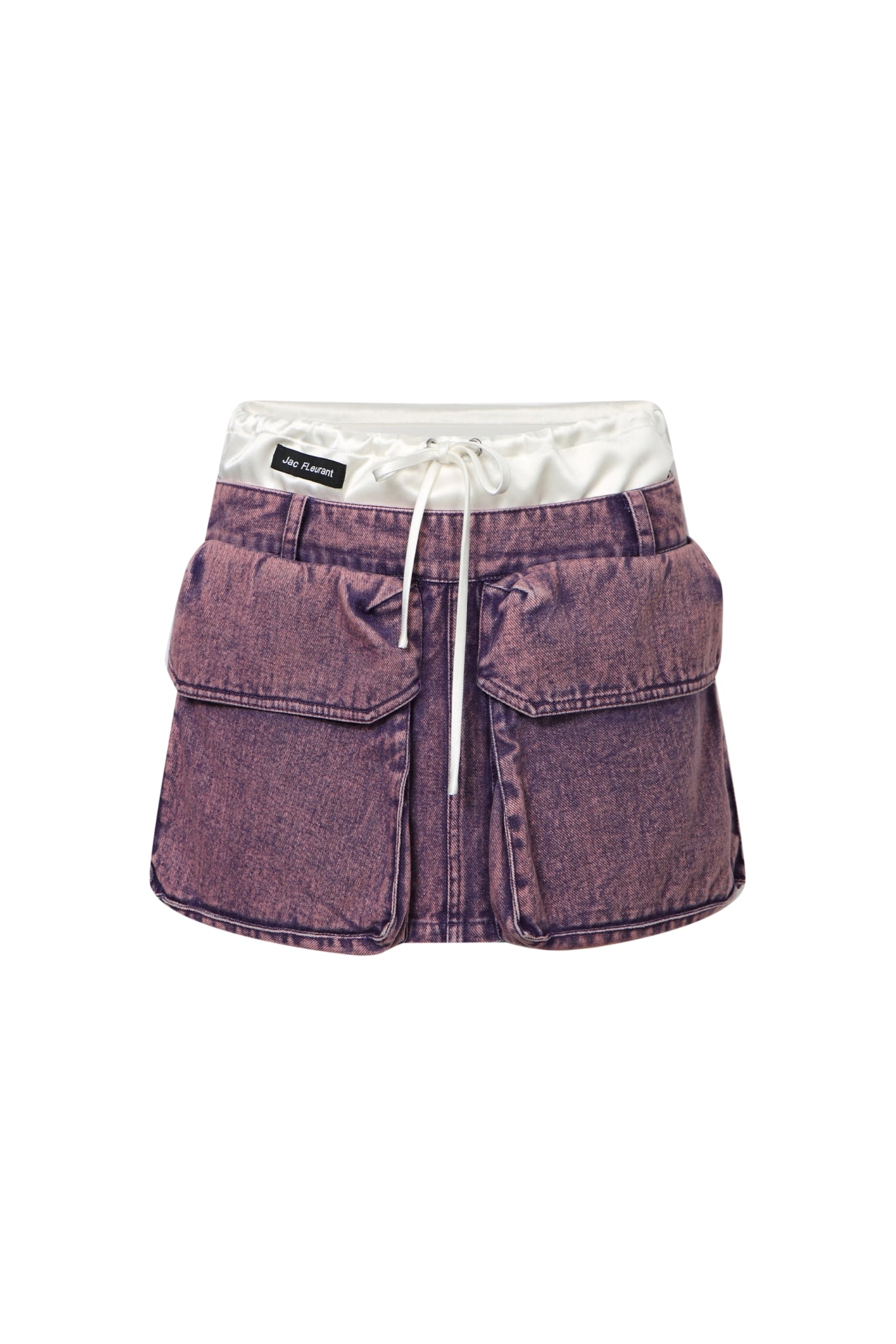 Purple Washed Satin Panel Denim Mini Skirt
