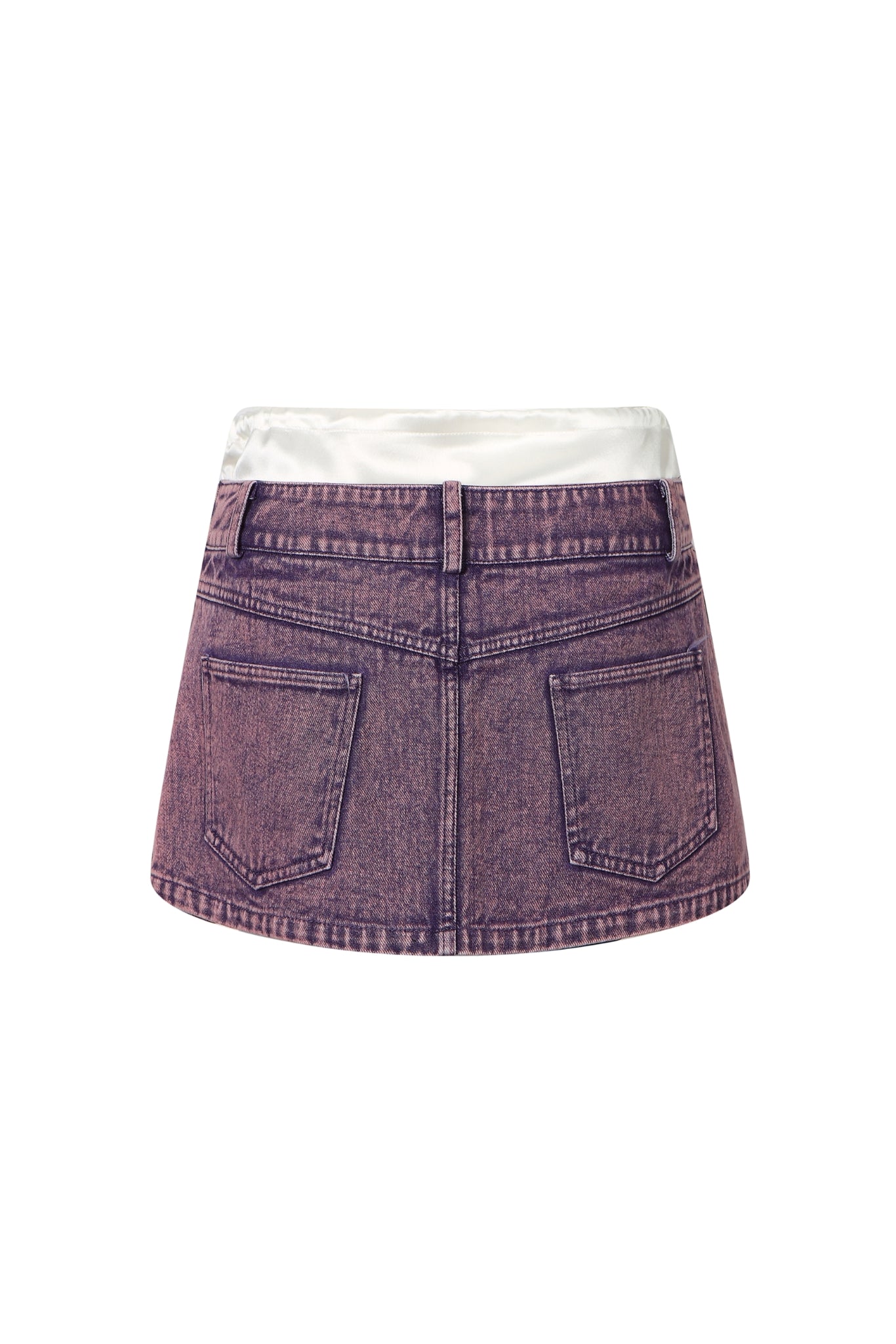 Purple Washed Satin Panel Denim Mini Skirt
