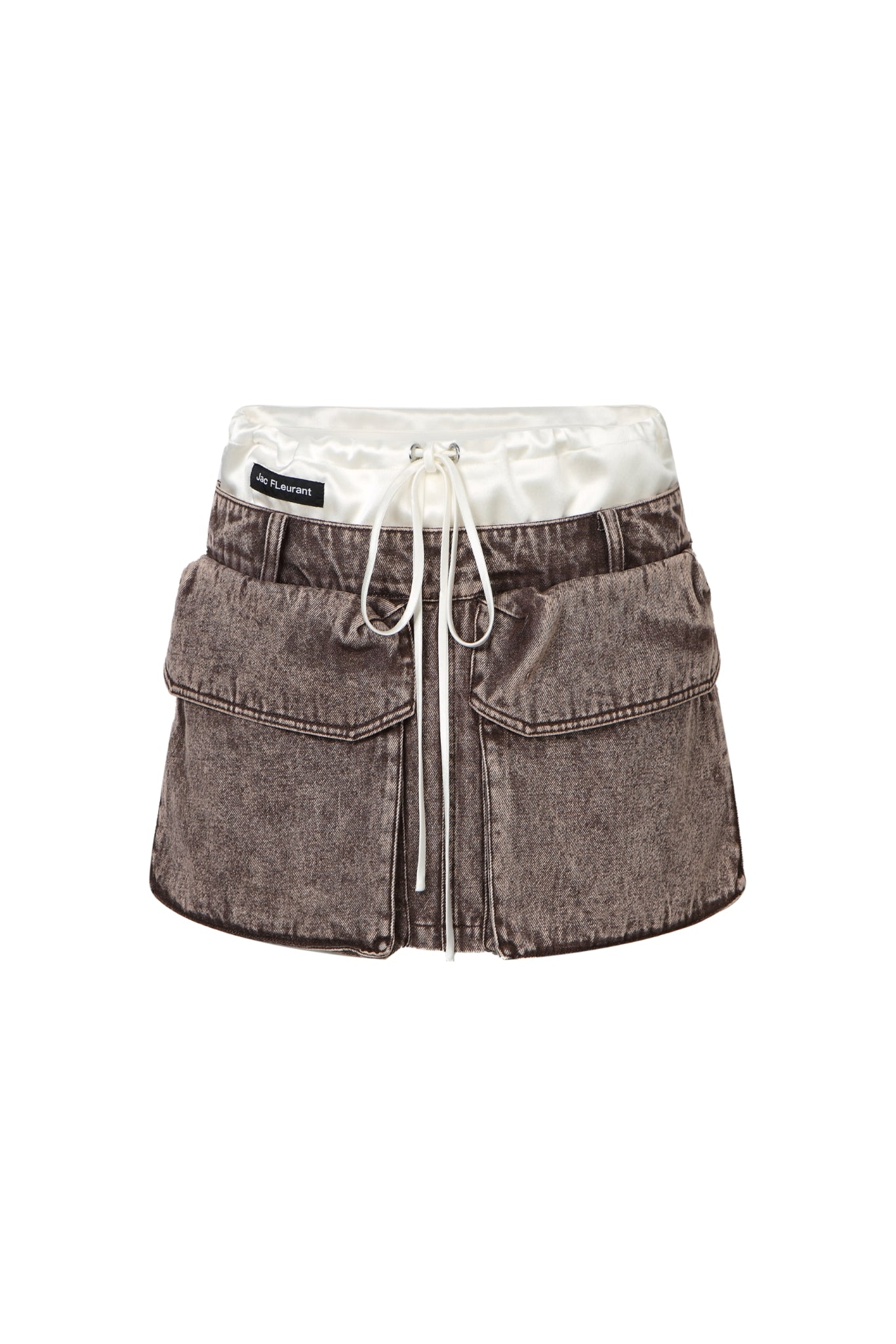 Purple Washed Satin Panel Denim Mini Skirt