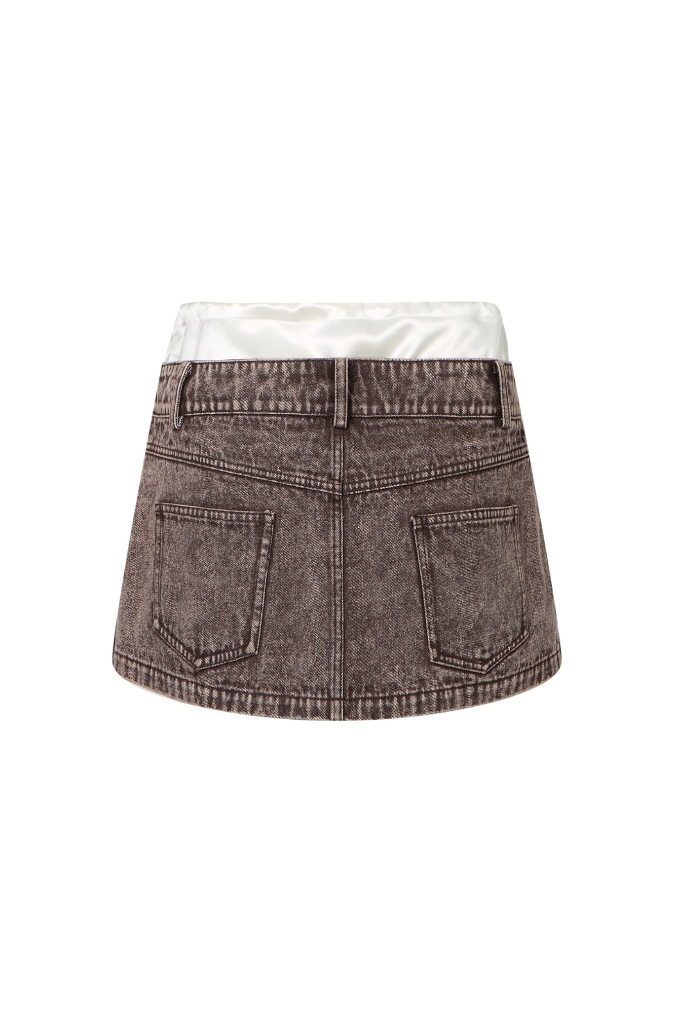 Purple Washed Satin Panel Denim Mini Skirt