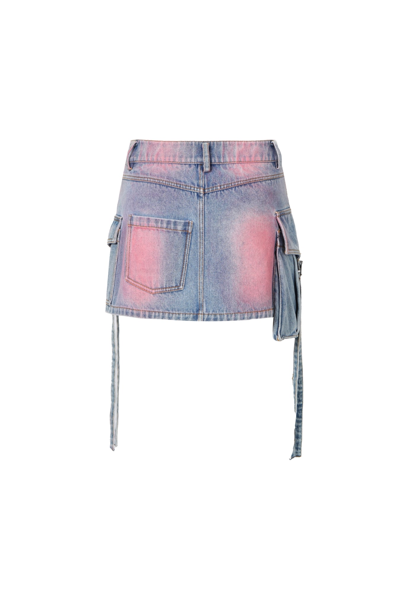 Blue Washed Tie-Detail Pocket Denim Mini Skirt