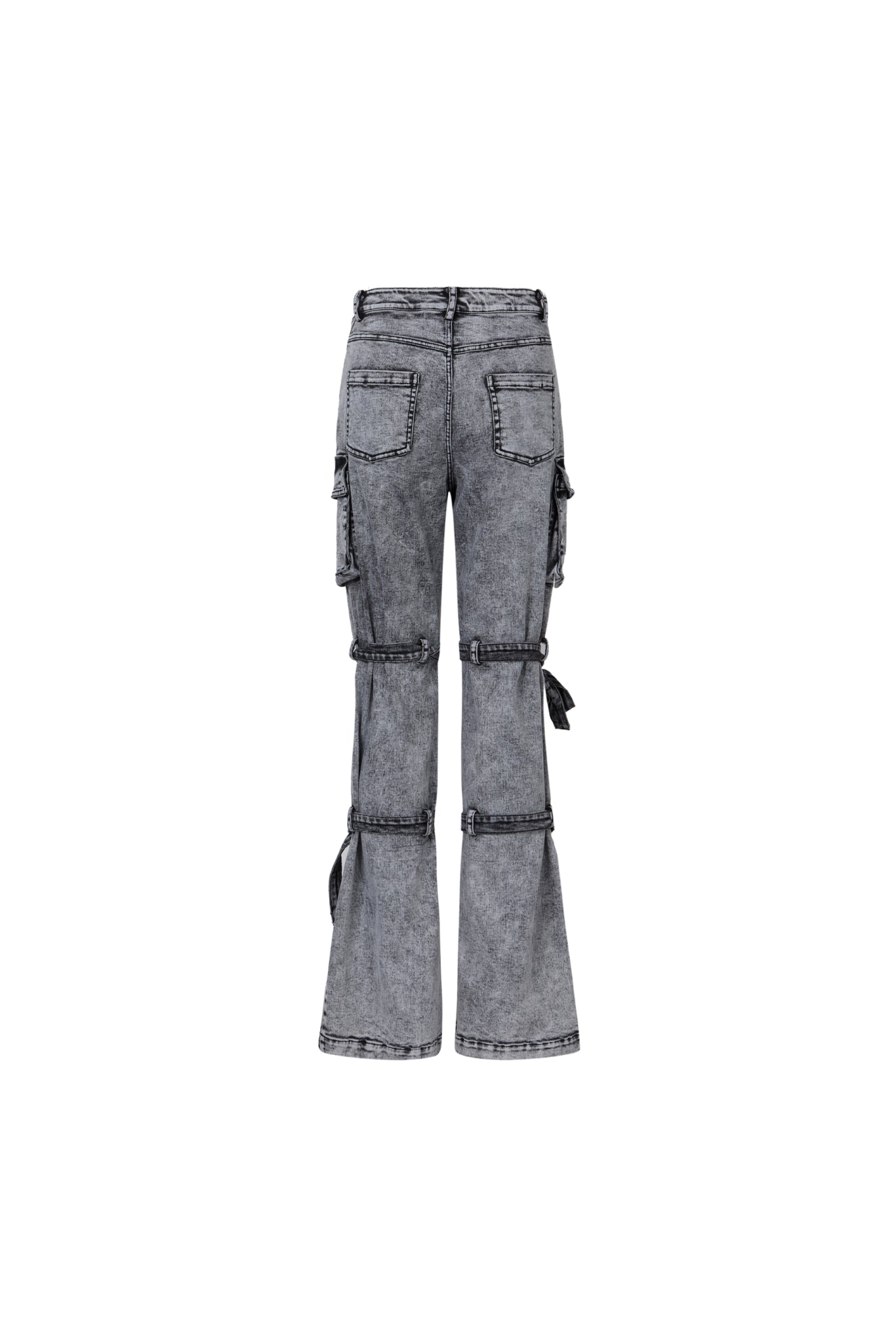 Washed Grey Tie-Detail Pocket Jeans