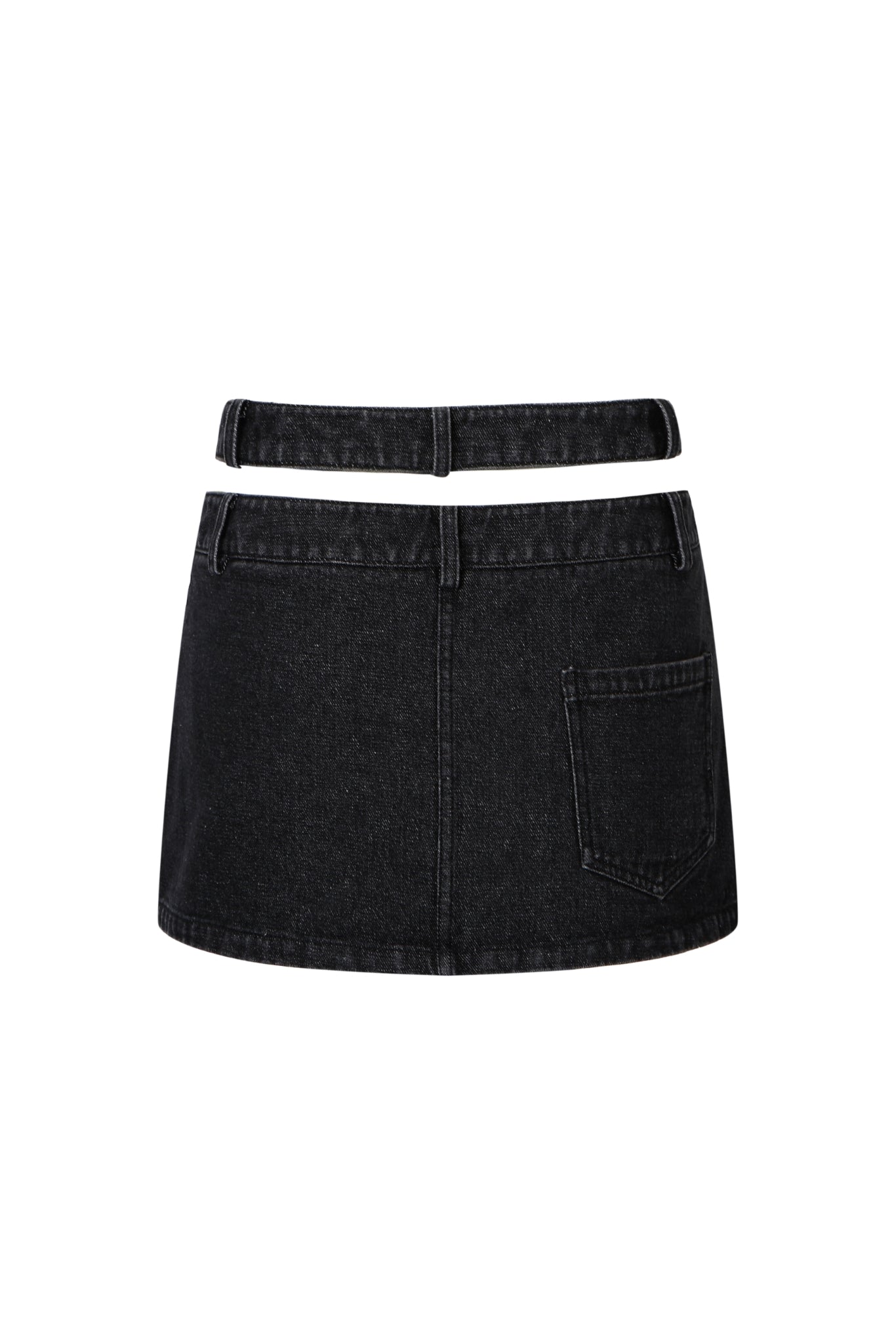 Asymmetric Cutout Rivet Denim Mini Skirt