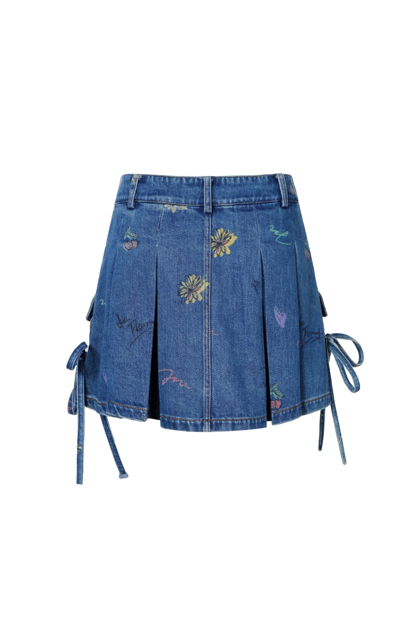 Blue Floral Print Pocket Denim Mini Skirt