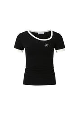Asymmetric Neck Color Block Draped Tee