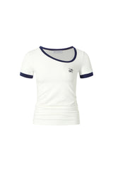 Asymmetric Neck Color Block Draped Tee