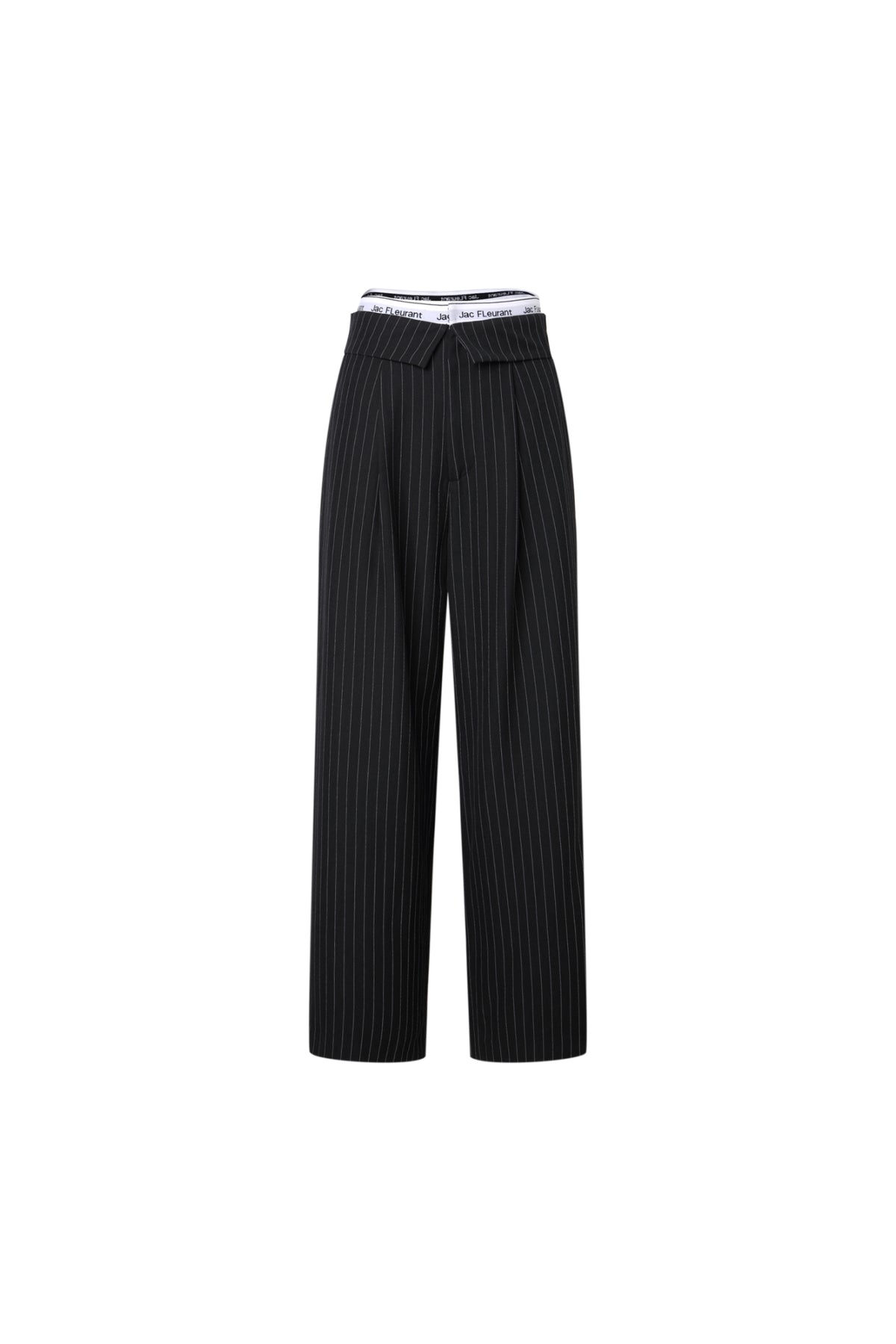 Elastic Rib Logo Black Stripe Fold-Over Waist Trousers