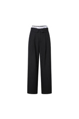 Elastic Rib Logo Black Stripe Fold-Over Waist Trousers