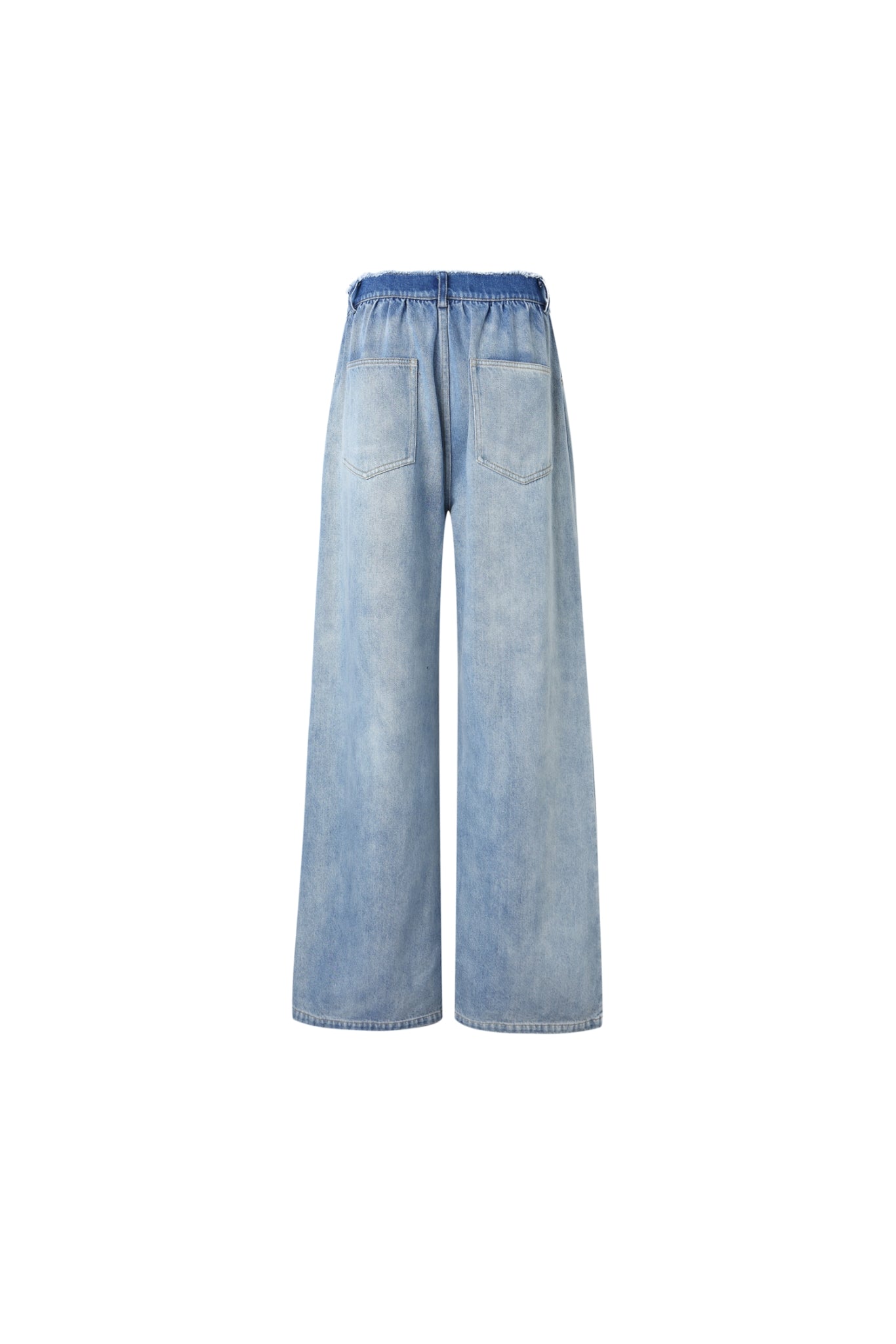 Blue Washed Waist Raw Edge Jeans