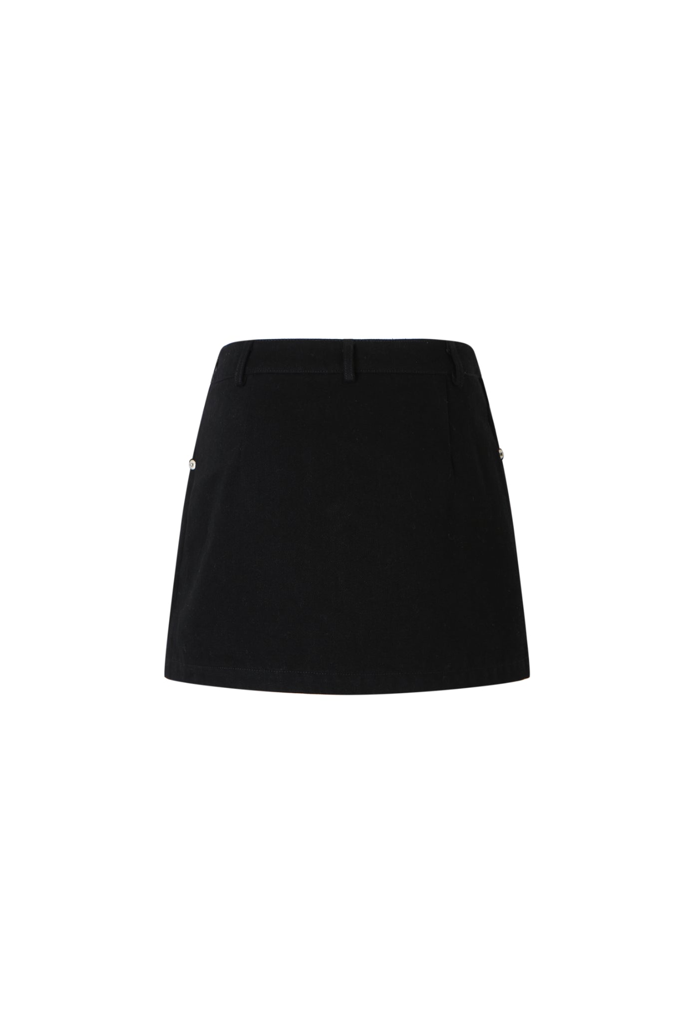 Black Folded Denim Mini Skirt