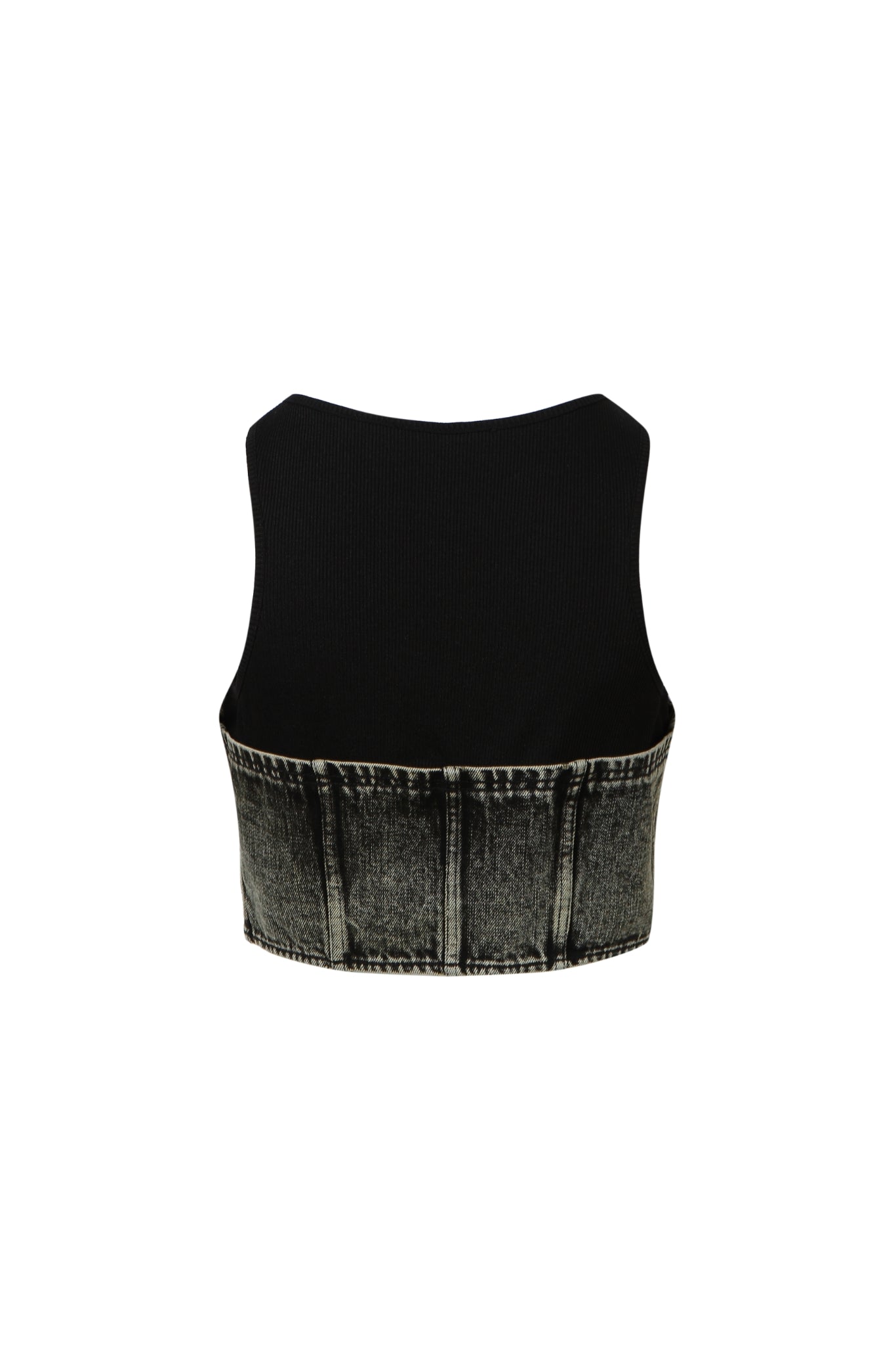 Black Knit Panel Denim Vest