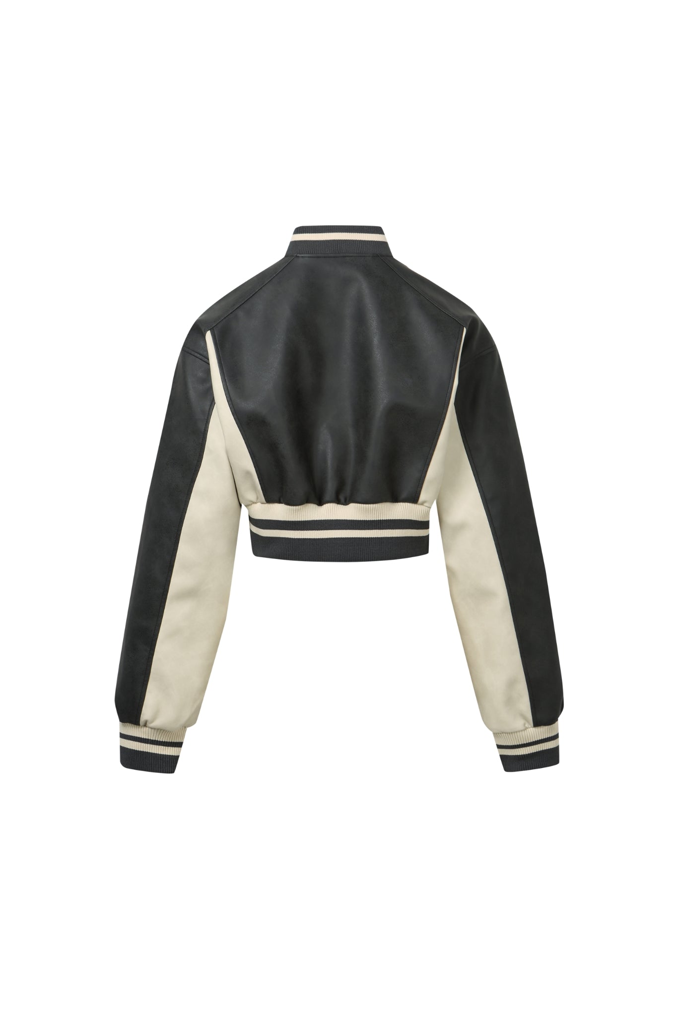 Color Block Baseball Leather Jacket