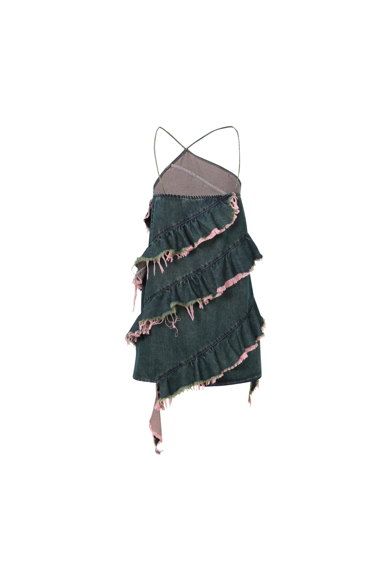 Blue & Pink Washed Denim Pleated Dress