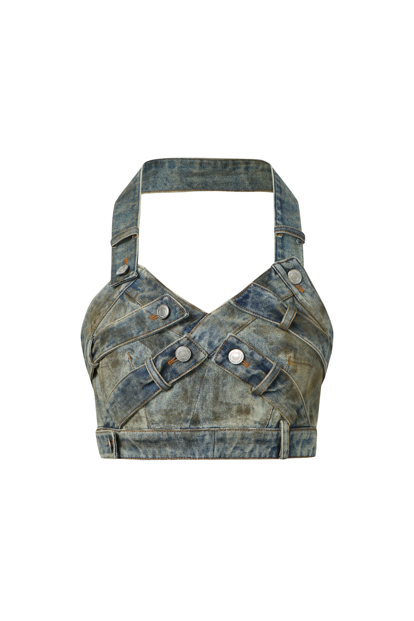 Vintage Denim Layered Button-Up Top