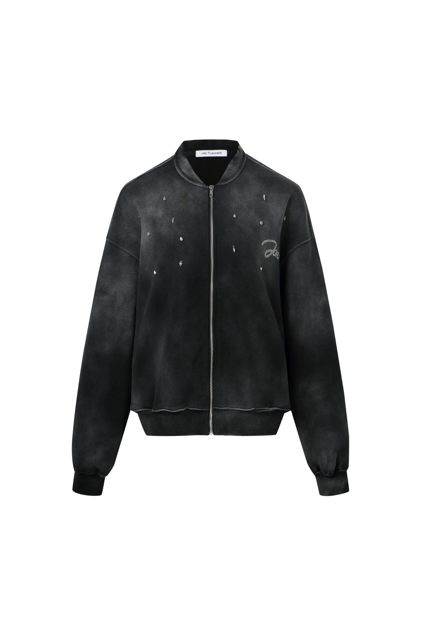 Washed Rhinestone Zip-Up Hoodie