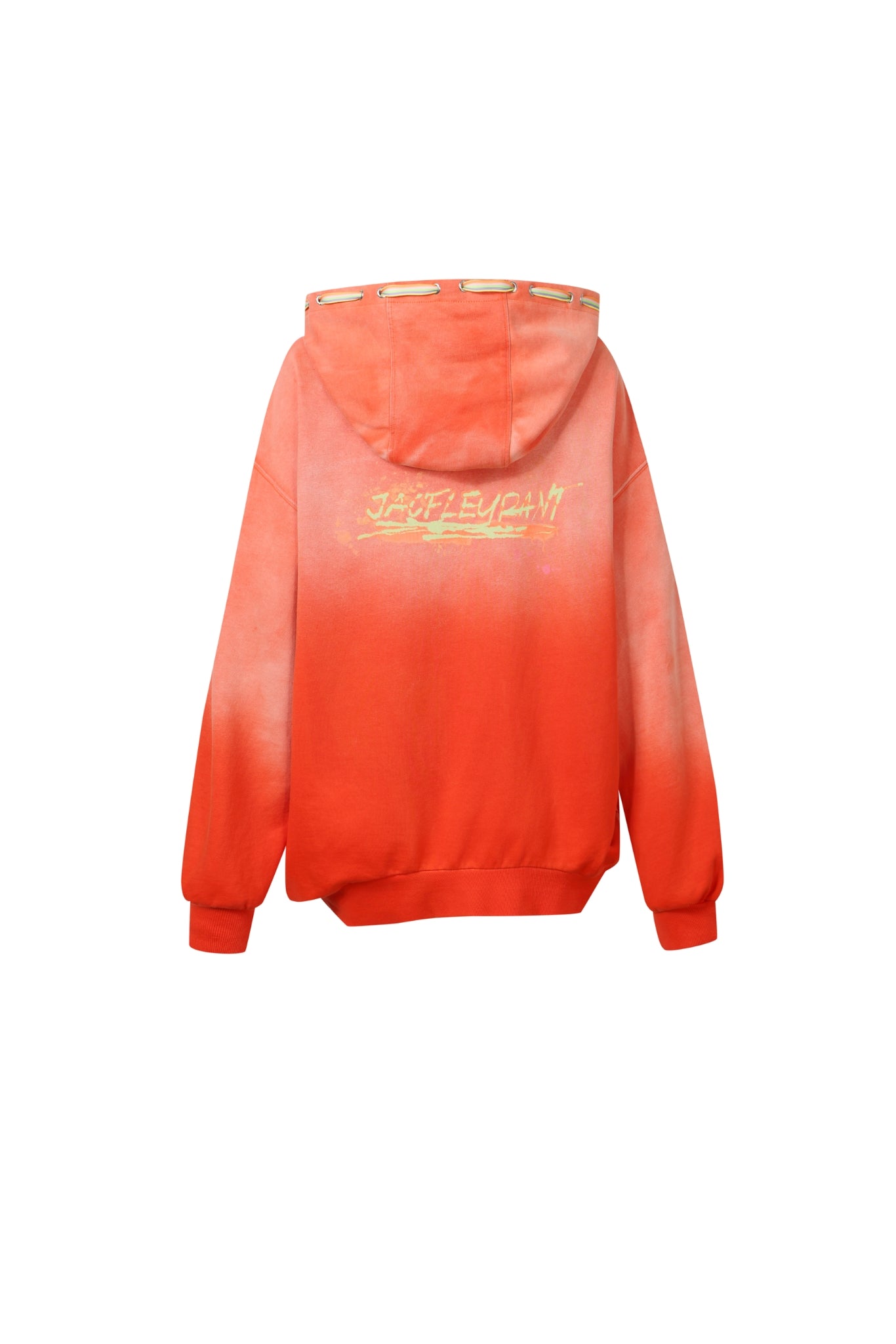 Washed Orange Asymmetric Zip Ombre Back Logo Hoodie