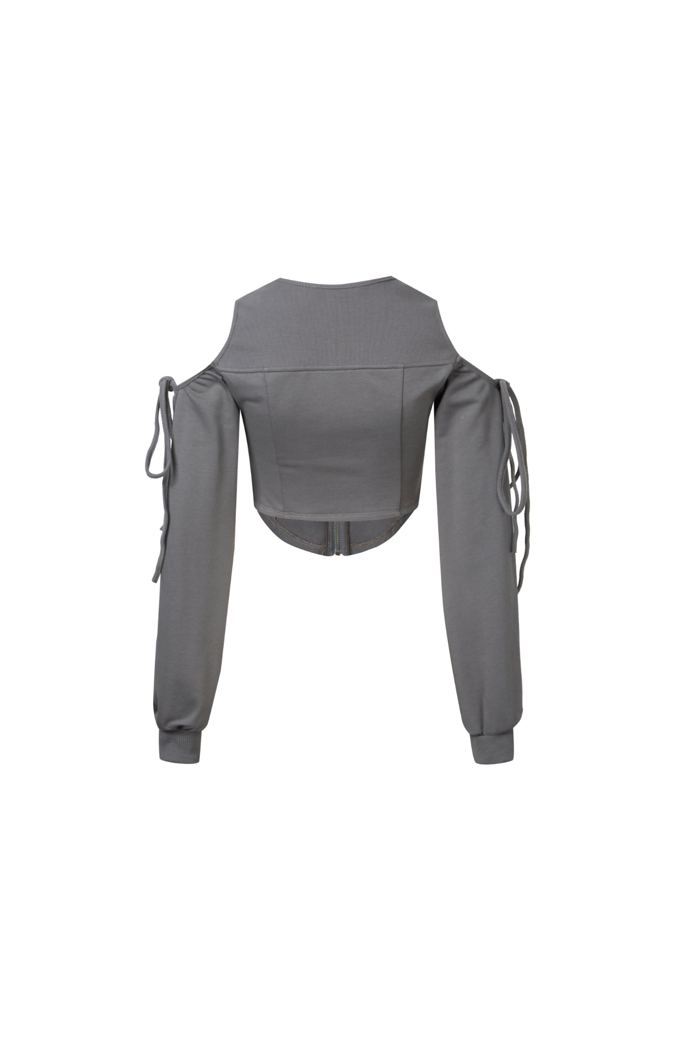 Grey Tie-Detail Cold Shoulder Zip-Up Top