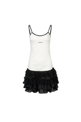 White Slip Panel Pleated Dress