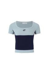 Contrast Square Neck Short Sleeve Top