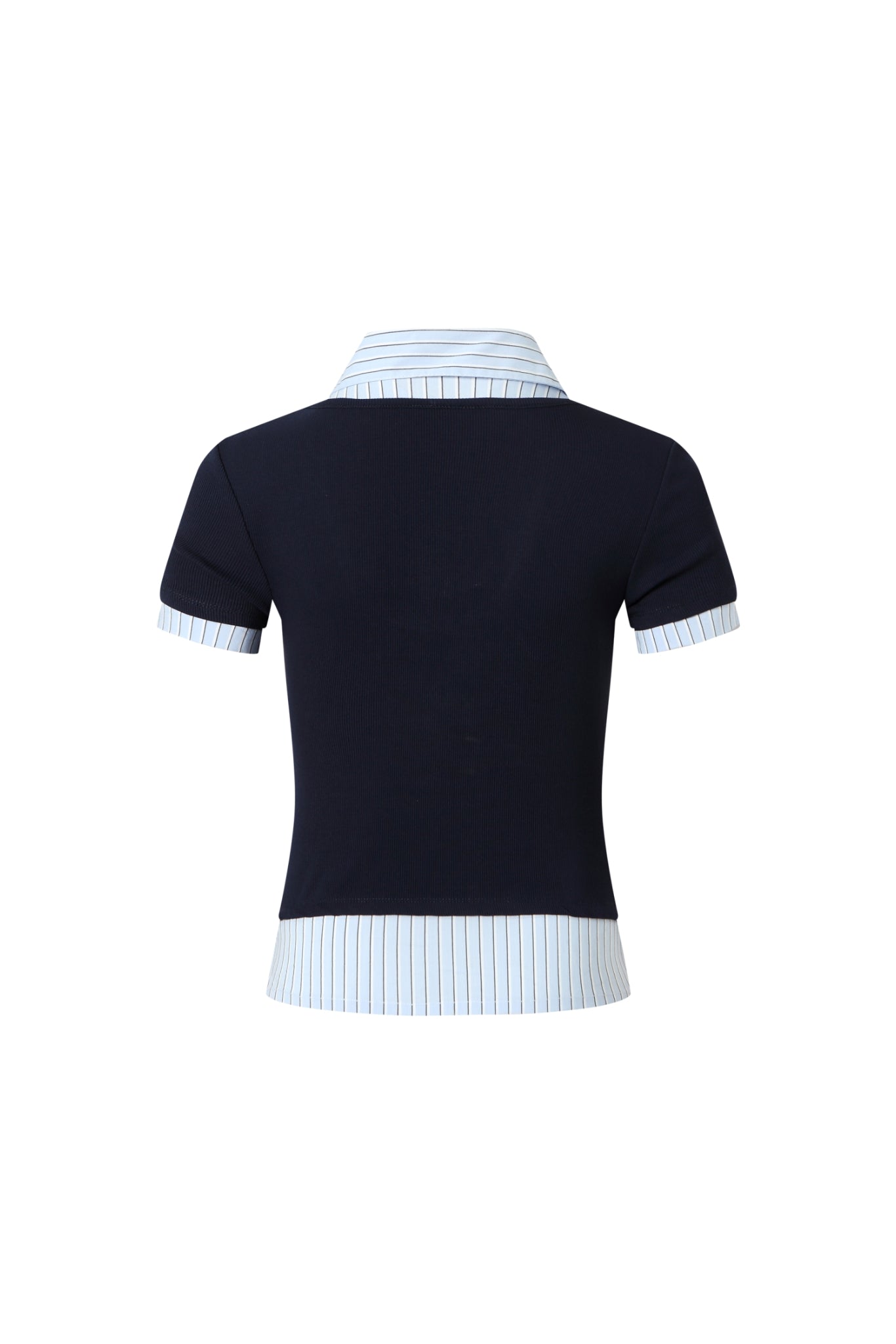 Knit Panel Shirt Collar Short Sleeve Top