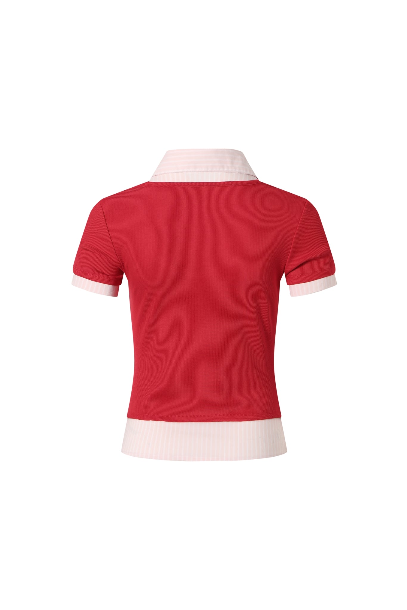 Knit Panel Shirt Collar Short Sleeve Top