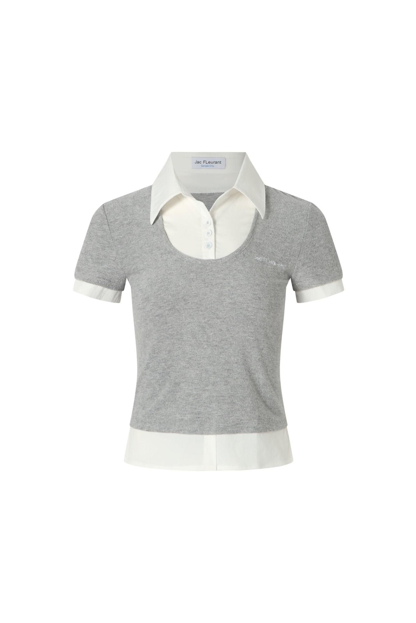 Knit Panel Shirt Collar Short Sleeve Top