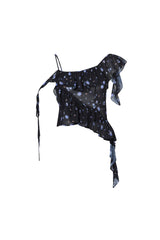 Navy & Blue Floral Asymmetric Top