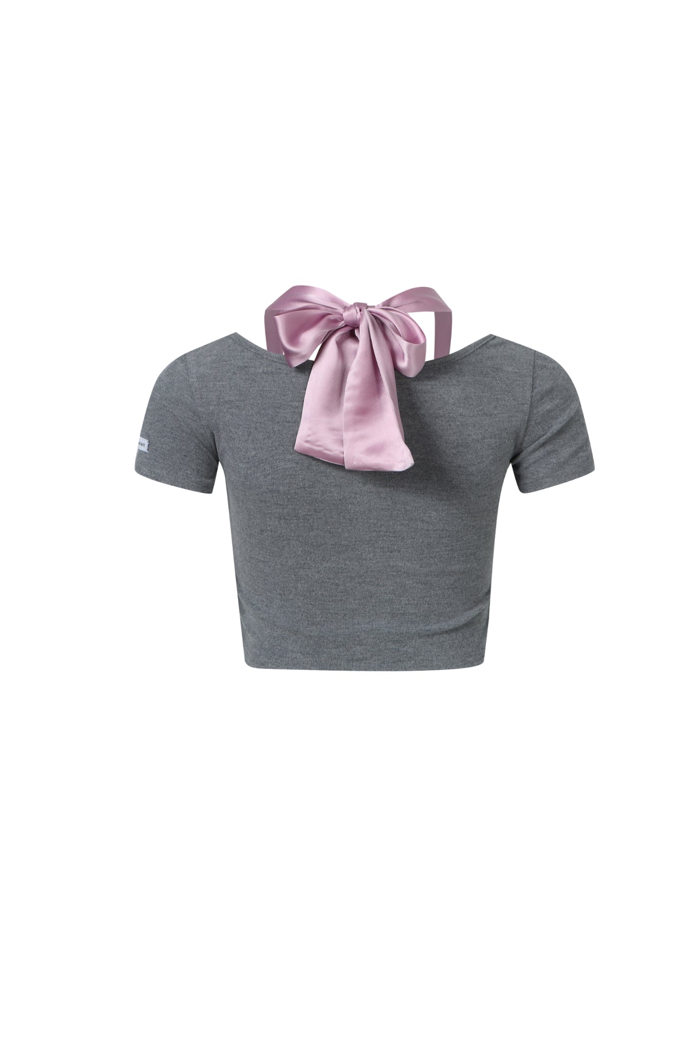 Grey & Pink Satin Tie-Detail Short Sleeve Top