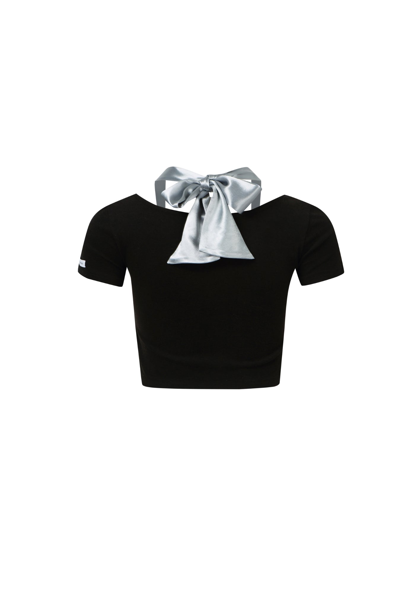 Grey & Pink Satin Tie-Detail Short Sleeve Top