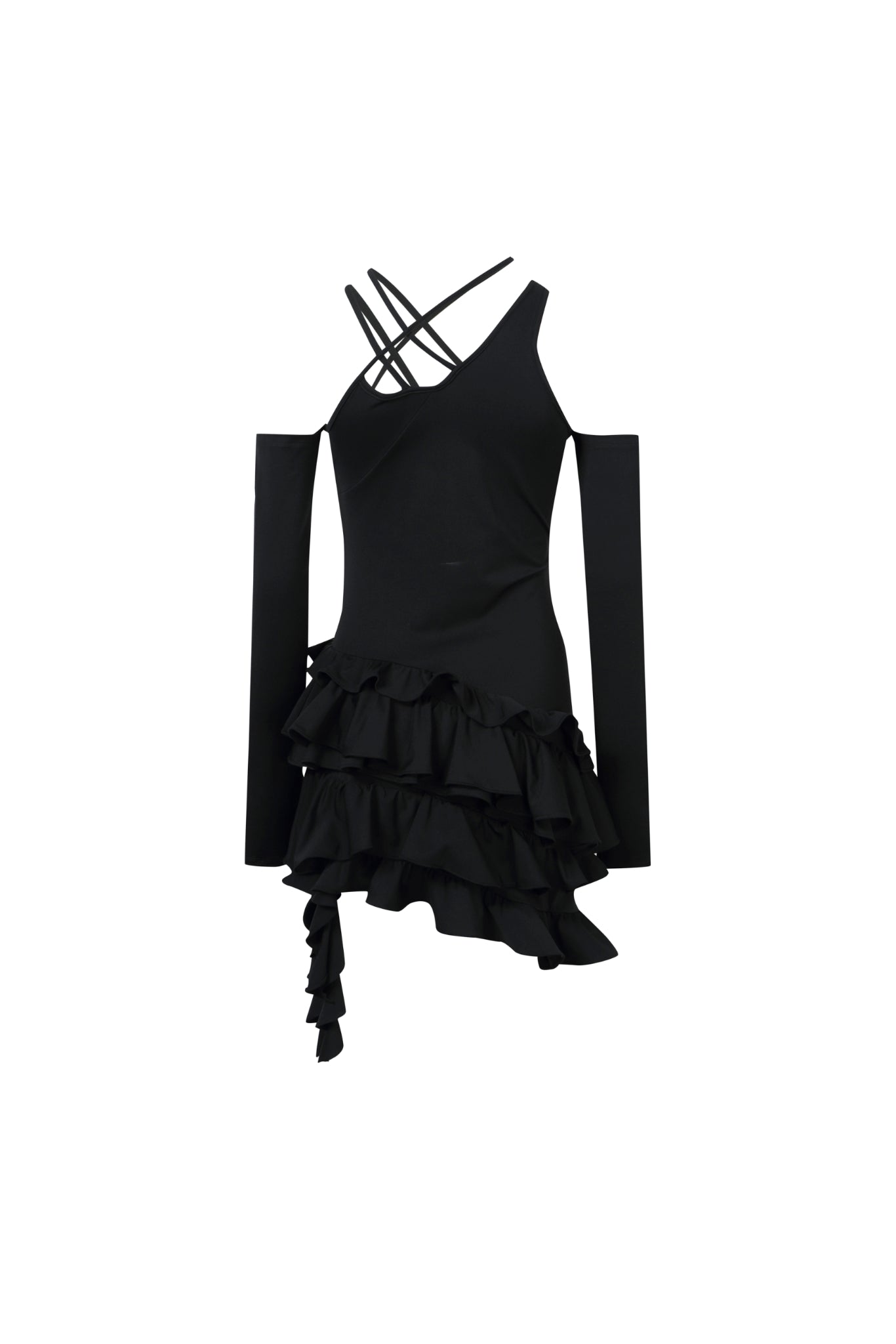 Asymmetric Tie-Detail Pleated Dress