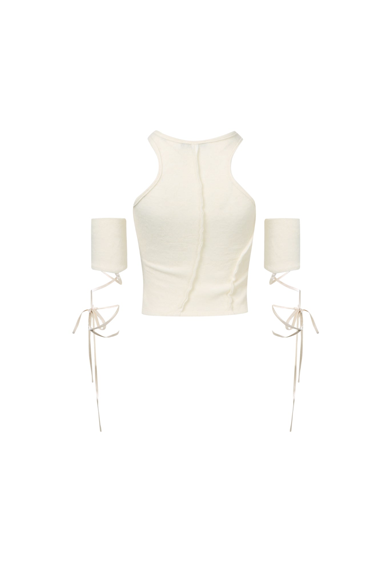 Beige Sleeve Garter Lace-Up Top