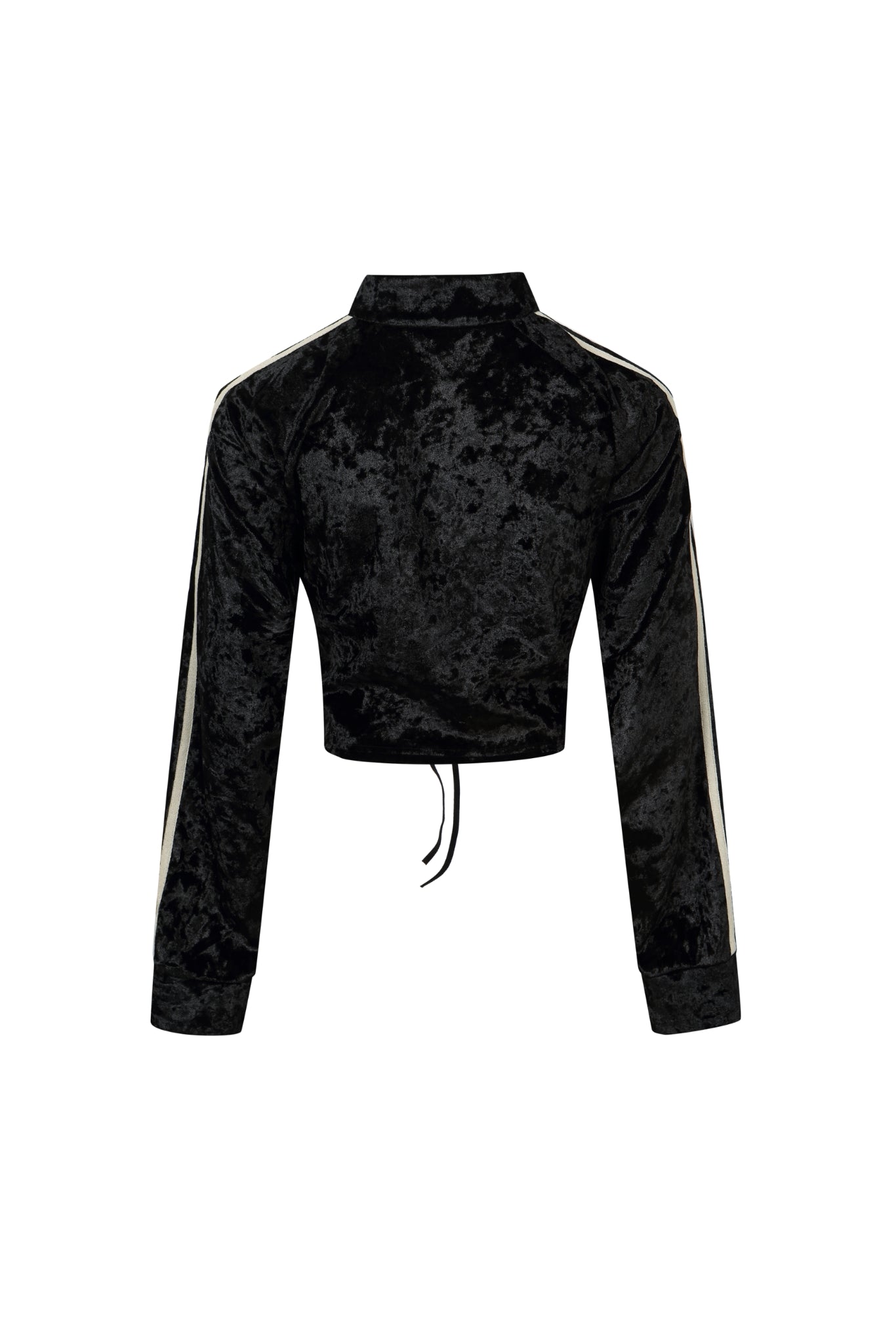 Velvet Half-Zip Rhinestone Logo Tie-Detail Hoodie