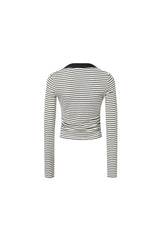 Black & White Stripe Rhinestone Gather Detail Top