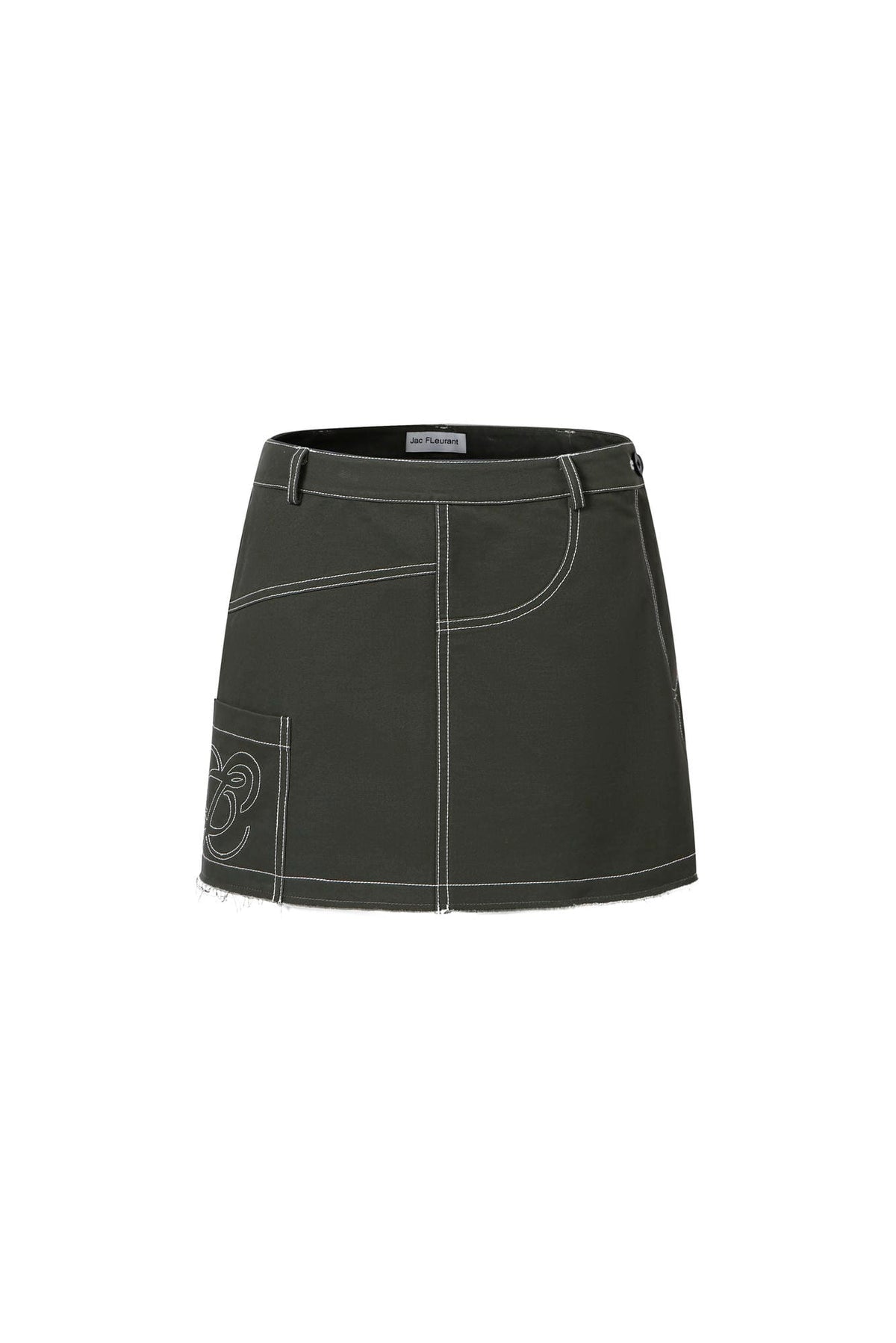Dark green embroidery logo deconstructed mini skirt