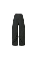 Grey Knit Panel Washed Foldable Long Pants