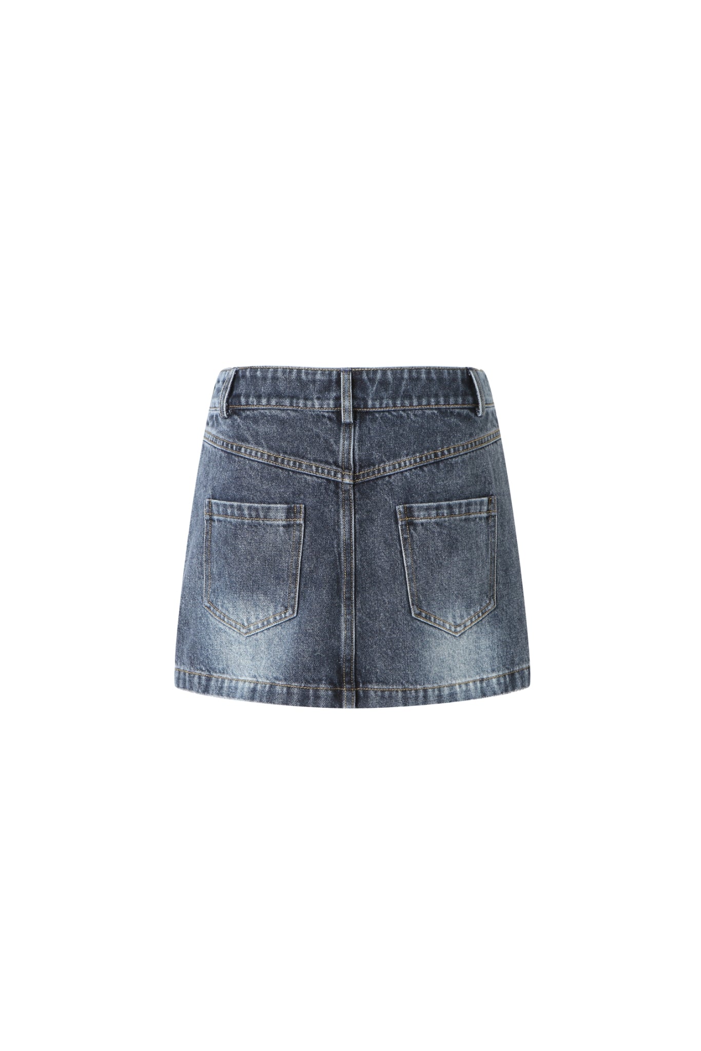 Blue-Grey Washed Fold-Over Waist Denim Mini Skirt