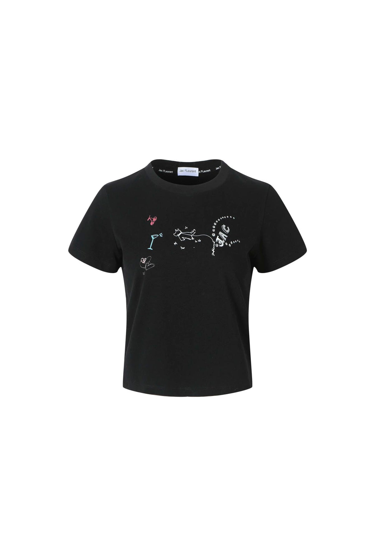 Printed Logo Rhinestone Short-Sleeve Top