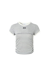 Striped Patchwork Logo Embroidered Patch Short Sleeve