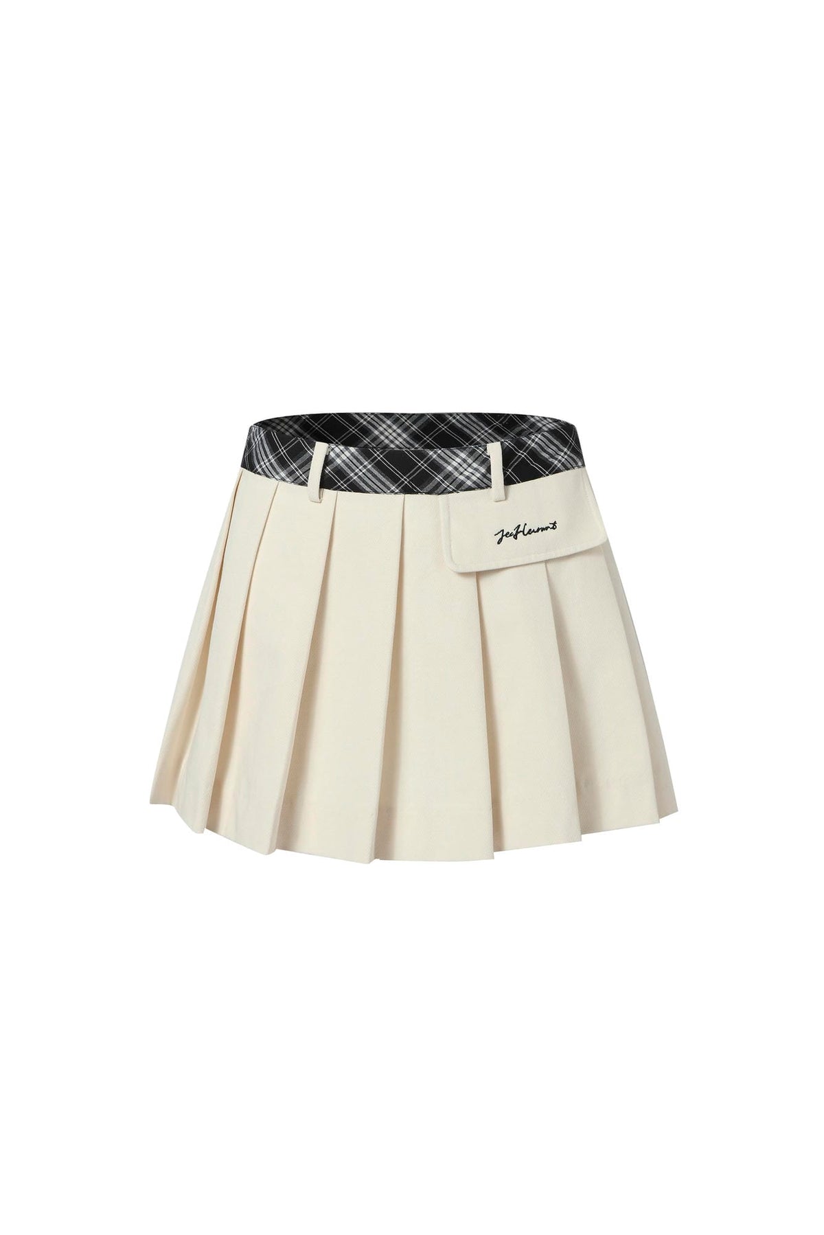 Plaid waistband spliced pleated mini skirt