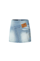 Layered Blue Washed Denim Mini Skirt