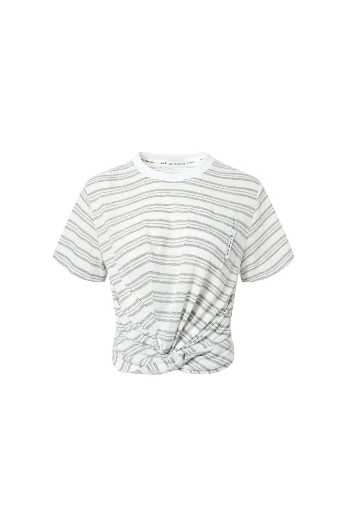 Light gray knot-hem striped short-sleeve top
