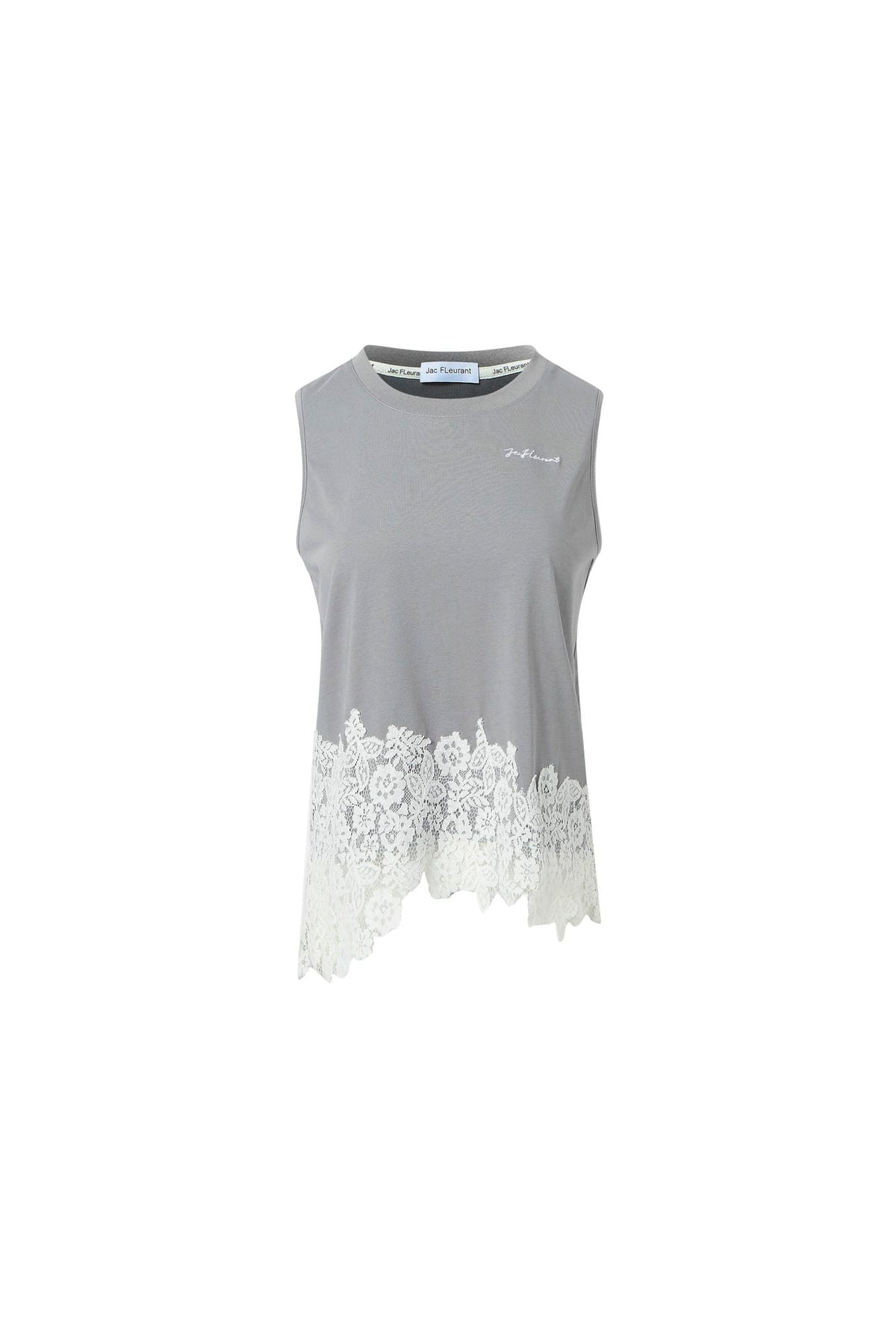 Lace-Panel Print Asymmetric Hem Tank Top
