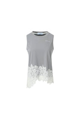 Lace-Panel Print Asymmetric Hem Tank Top