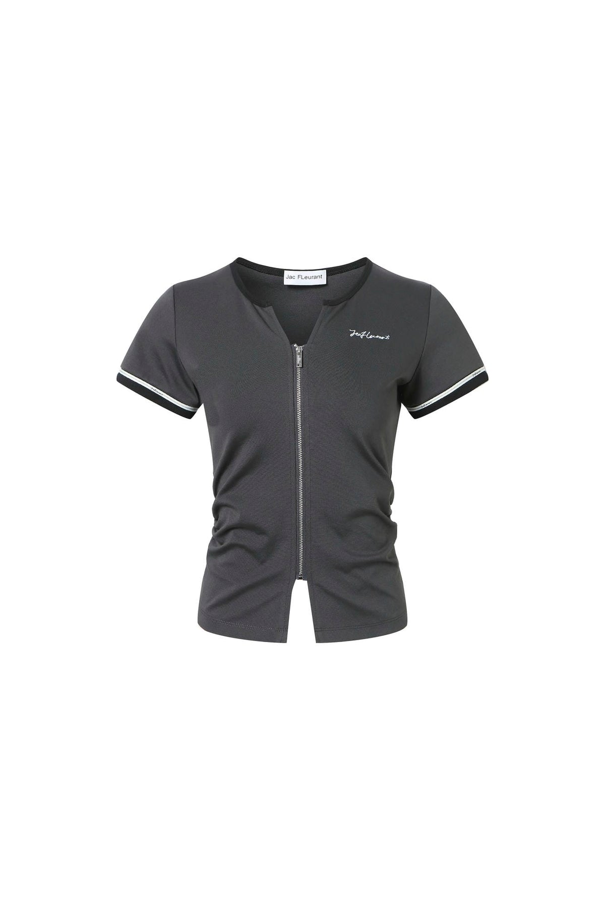 Black-gray colorblock zip-up top