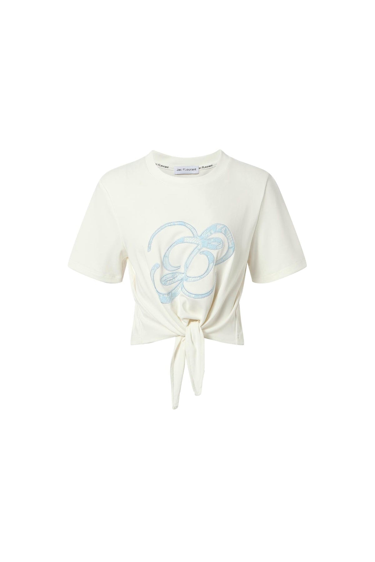Lace logo patch detail knot-front short-sleeve top