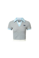 Fake Two-Layer Colorblock Polo Top