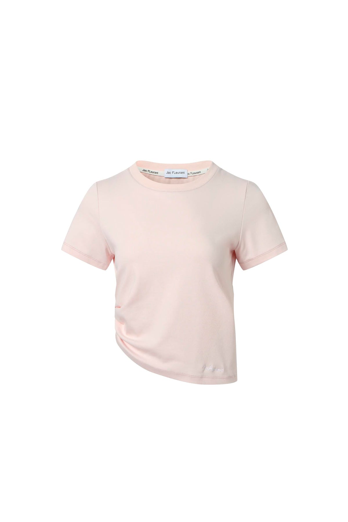 Pink Embroidered Logo Tiered Ruched Waist Short-Sleeve Top